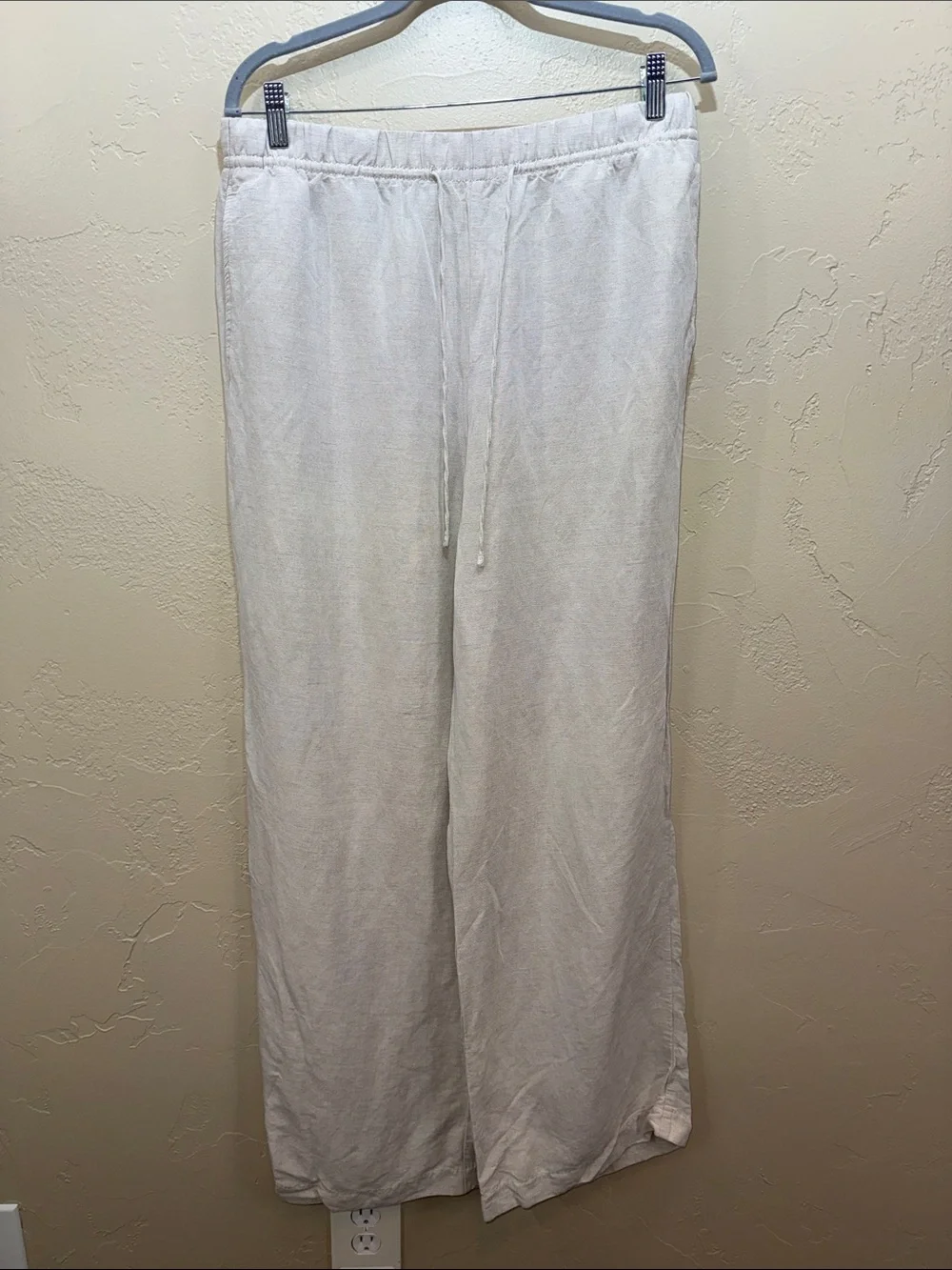H&M Light Cream Wide-Leg Linen Viscose Blend Pants Resortwear Beach Size M Tan